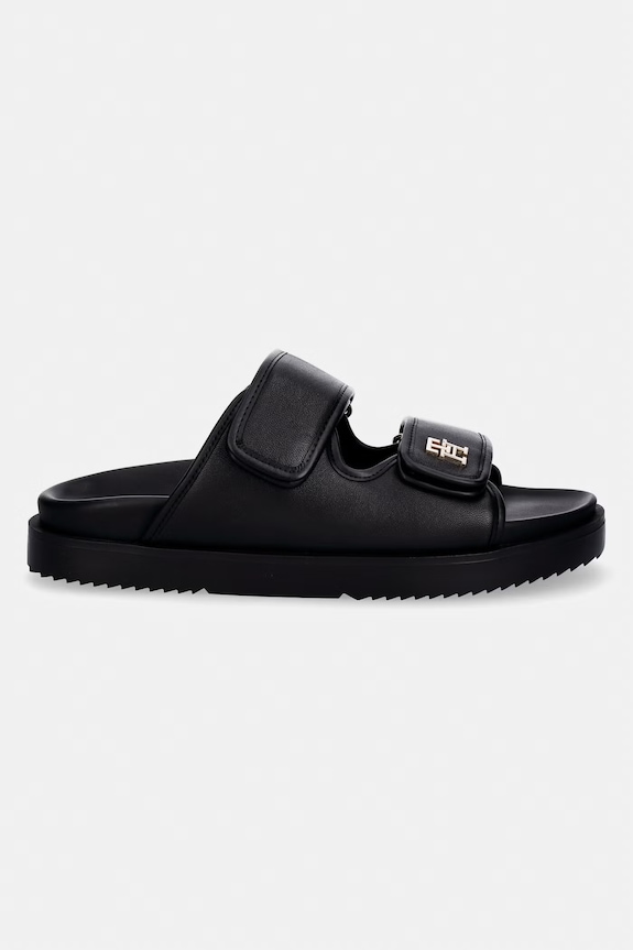 Tommy Hilfiger šľapky dámske kožené DOUBLE STRAP LEATHER SANDAL FW0FW09121 čierna SS26