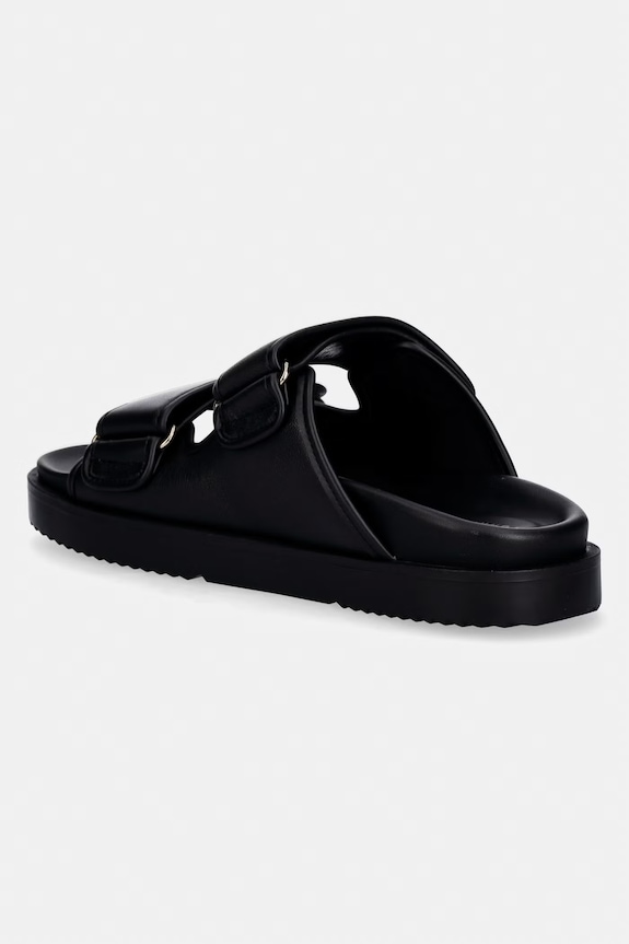 Obuv Tommy Hilfiger šľapky dámske kožené DOUBLE STRAP LEATHER SANDAL FW0FW09121 čierna