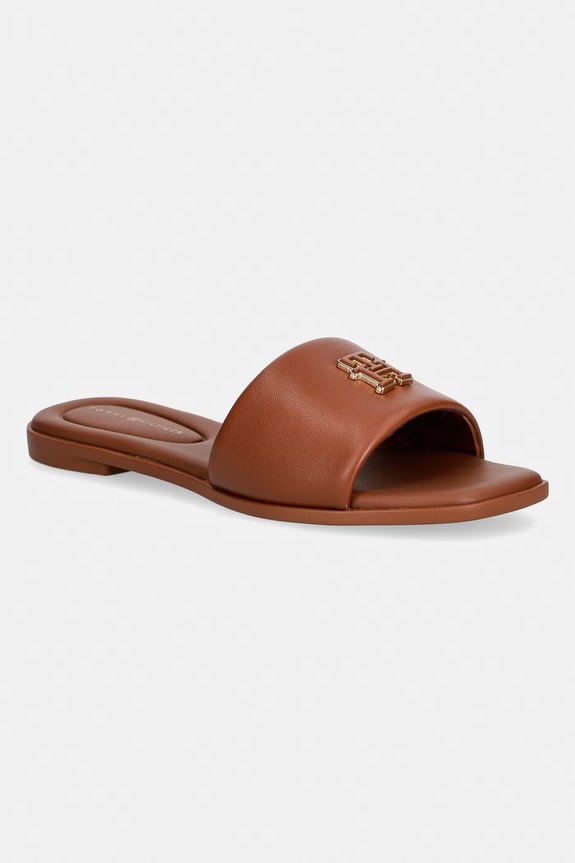 Tommy Hilfiger šľapky dámske kožené TH LOGO HARDWARE LEATHER MULE hnedá FW0FW09292