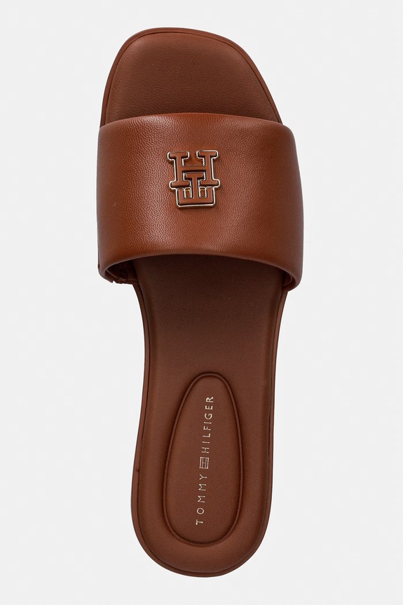 Tommy Hilfiger šľapky dámske kožené TH LOGO HARDWARE LEATHER MULE hnedá FW0FW09292