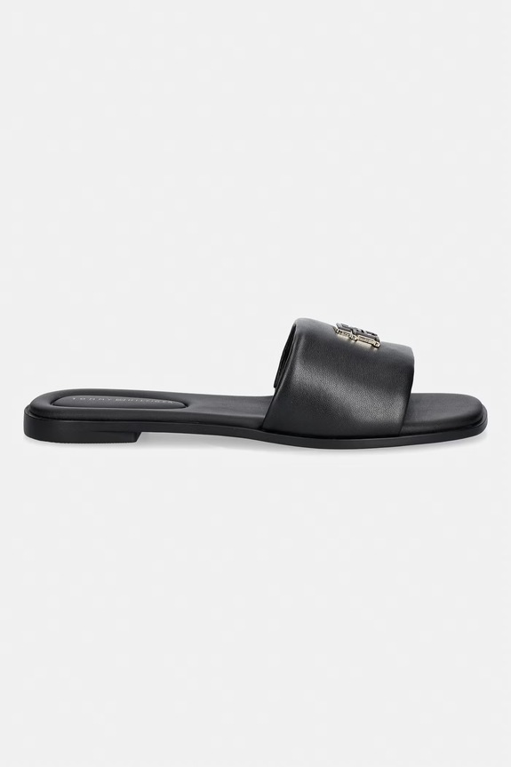 Tommy Hilfiger šľapky dámske kožené TH LOGO HARDWARE LEATHER MULE FW0FW09292 čierna SS26