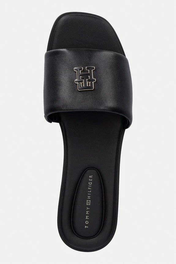 Tommy Hilfiger šľapky dámske kožené TH LOGO HARDWARE LEATHER MULE čierna FW0FW09292