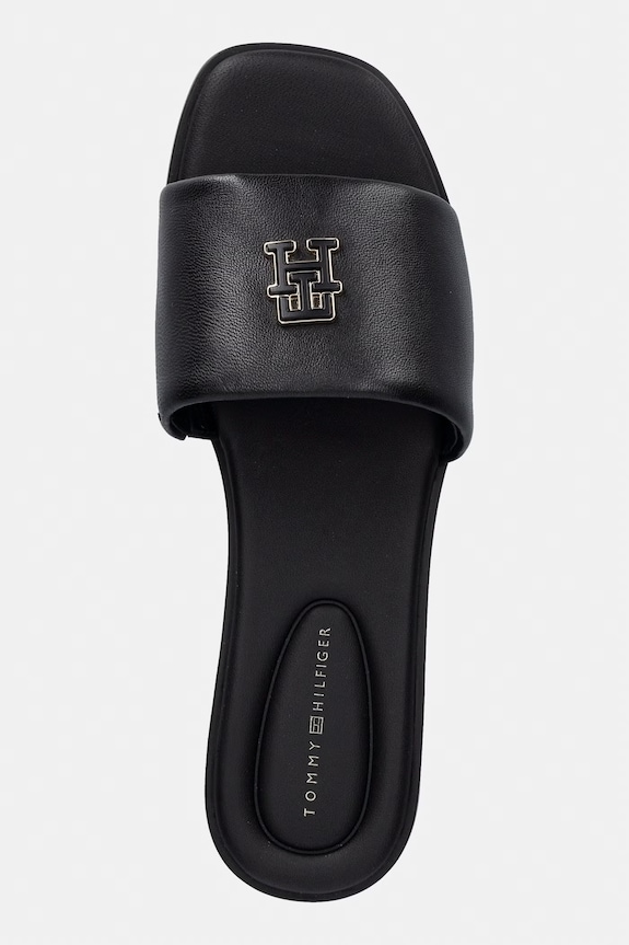 Tommy Hilfiger šľapky dámske kožené TH LOGO HARDWARE LEATHER MULE čierna FW0FW09292