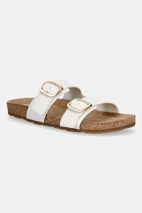Tommy Hilfiger papuci pentru femei, din piele TH CLASSIC CORK SANDAL LEATHER alb FW0FW09118