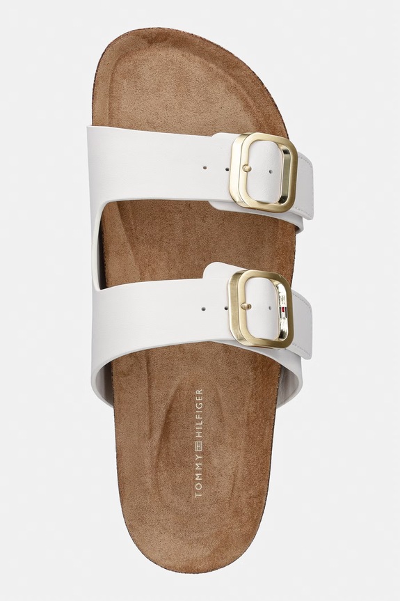 Tommy Hilfiger papuci pentru femei, din piele TH CLASSIC CORK SANDAL LEATHER alb FW0FW09118