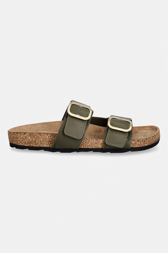 Tommy Hilfiger klapki damskie skórzane TH CLASSIC CORK SANDAL LEATHER FW0FW09118 zielony SS26
