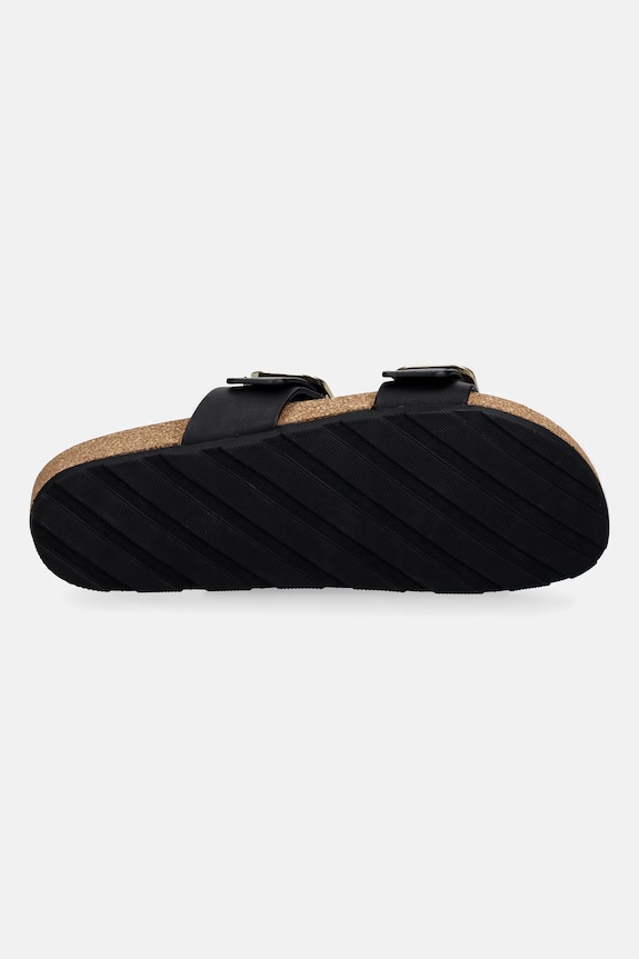 Tommy Hilfiger papuci pentru femei, din piele TH CLASSIC CORK SANDAL LEATHER FW0FW09118 negru