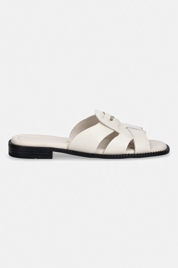Tommy Hilfiger šľapky dámske kožené COIN LEATHER SANDAL FW0FW09126 béžová SS26