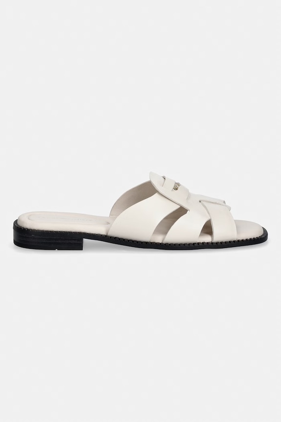Tommy Hilfiger šľapky dámske kožené COIN LEATHER SANDAL FW0FW09126 béžová SS26