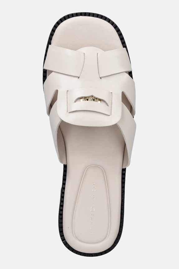 Tommy Hilfiger šľapky dámske kožené COIN LEATHER SANDAL béžová FW0FW09126
