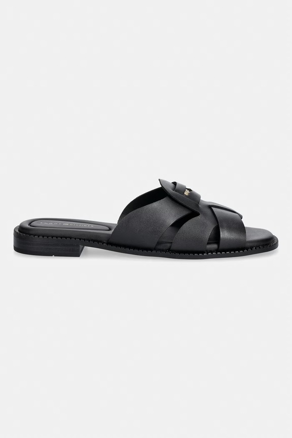 Tommy Hilfiger šľapky dámske kožené COIN LEATHER SANDAL FW0FW09126 čierna SS26