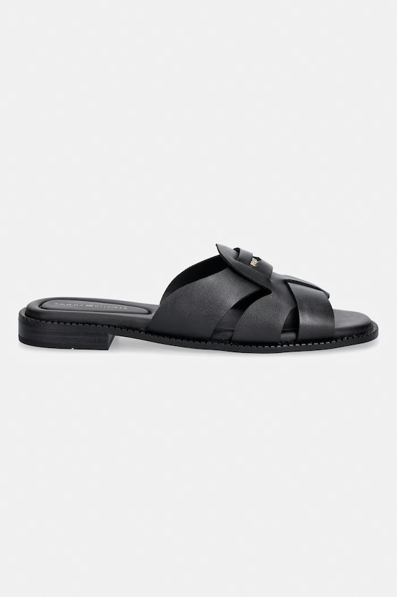 Tommy Hilfiger šľapky dámske kožené COIN LEATHER SANDAL FW0FW09126 čierna SS26