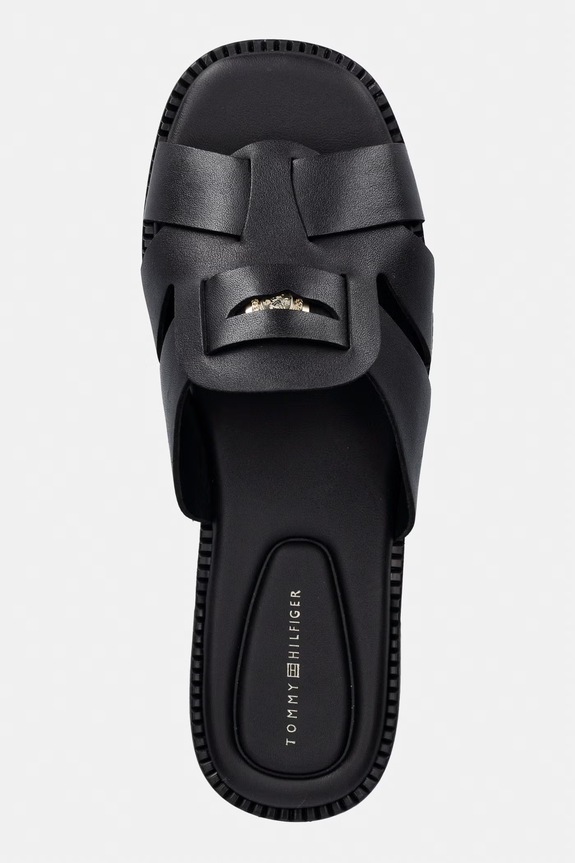 Tommy Hilfiger šľapky dámske kožené COIN LEATHER SANDAL čierna FW0FW09126