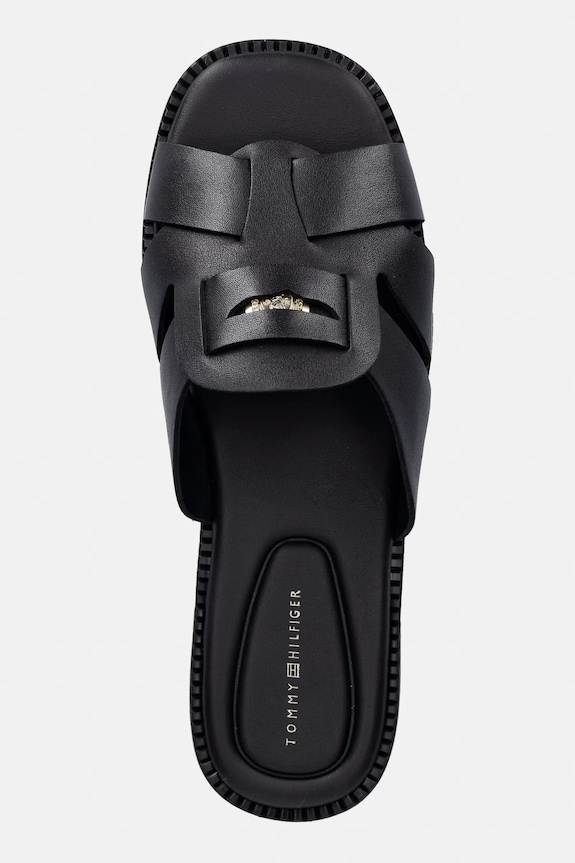 Tommy Hilfiger šľapky dámske kožené COIN LEATHER SANDAL čierna FW0FW09126
