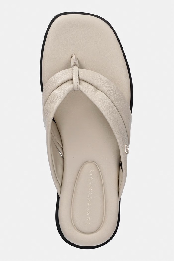 Tommy Hilfiger șlapi pentru femei, din piele ELEVATED TOE POST LTH SANDAL bej FW0FW09216