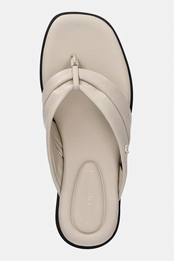 Tommy Hilfiger șlapi pentru femei, din piele ELEVATED TOE POST LTH SANDAL bej FW0FW09216