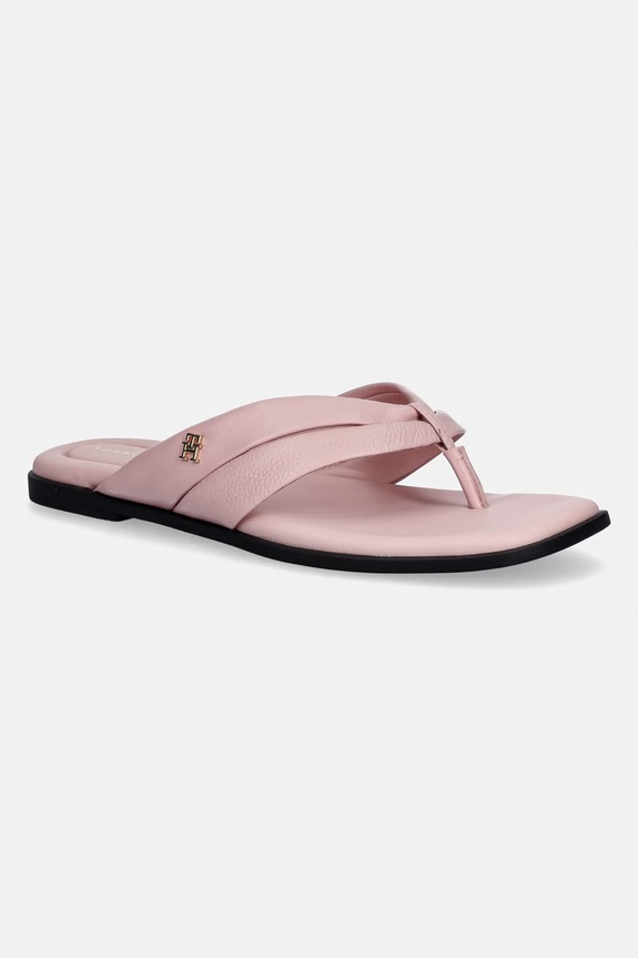Tommy Hilfiger șlapi pentru femei, din piele ELEVATED TOE POST LTH SANDAL roz FW0FW09216