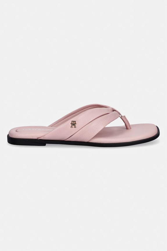 Tommy Hilfiger șlapi pentru femei, din piele ELEVATED TOE POST LTH SANDAL FW0FW09216 roz SS26