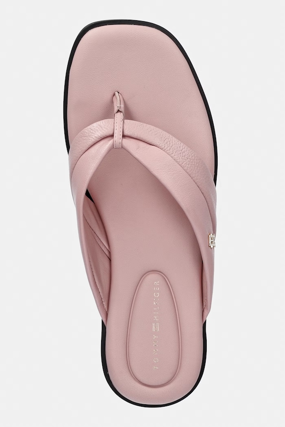 Tommy Hilfiger șlapi pentru femei, din piele ELEVATED TOE POST LTH SANDAL roz FW0FW09216