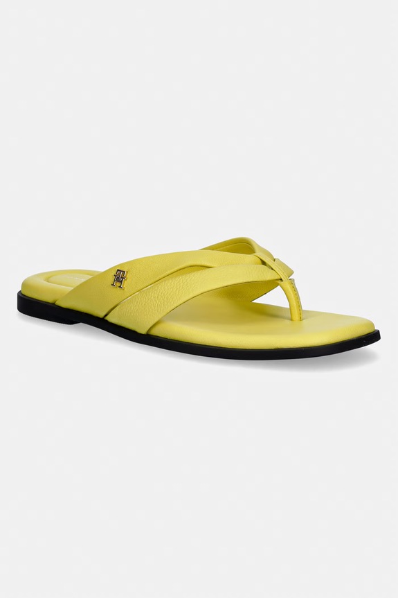 Tommy Hilfiger șlapi pentru femei, din piele ELEVATED TOE POST LTH SANDAL galben FW0FW09216
