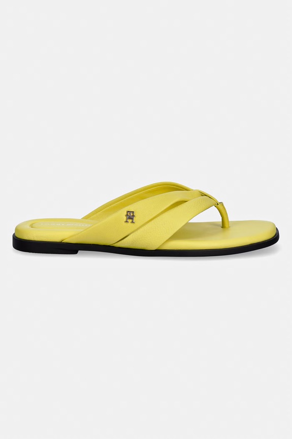 Tommy Hilfiger șlapi pentru femei, din piele ELEVATED TOE POST LTH SANDAL FW0FW09216 galben SS26