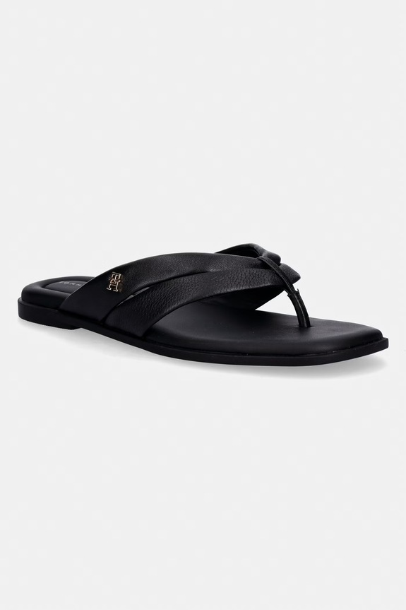 Tommy Hilfiger șlapi pentru femei, din piele ELEVATED TOE POST LTH SANDAL negru FW0FW09216