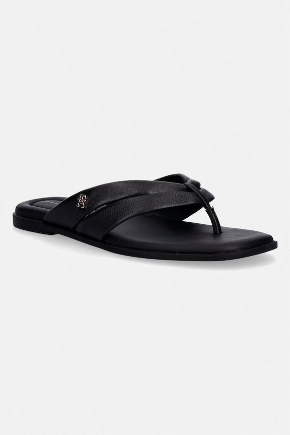 Tommy Hilfiger șlapi pentru femei, din piele ELEVATED TOE POST LTH SANDAL negru FW0FW09216