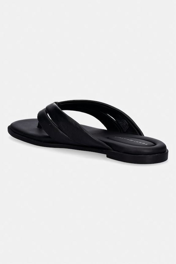 Încălțăminte Tommy Hilfiger șlapi pentru femei, din piele ELEVATED TOE POST LTH SANDAL FW0FW09216 negru