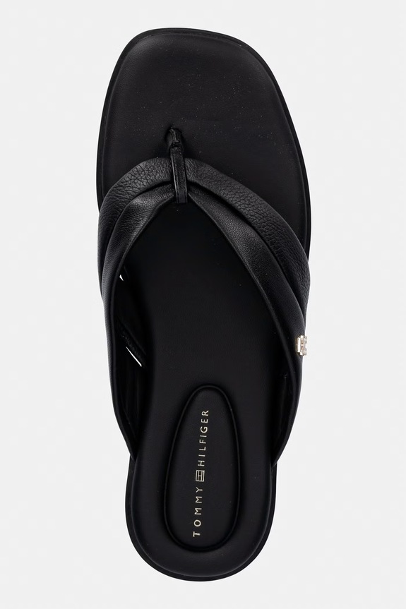 Tommy Hilfiger șlapi pentru femei, din piele ELEVATED TOE POST LTH SANDAL negru FW0FW09216