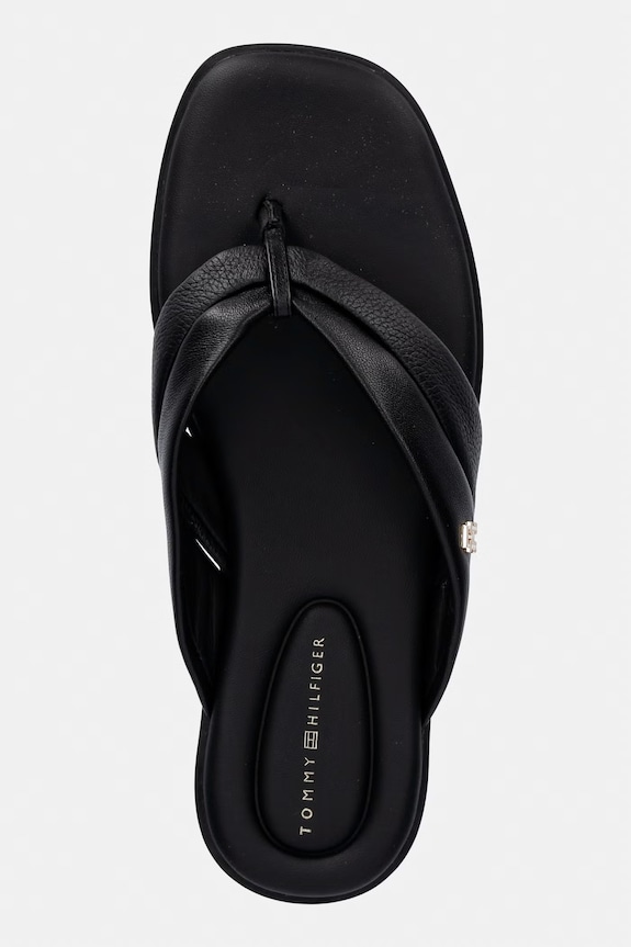 Tommy Hilfiger șlapi pentru femei, din piele ELEVATED TOE POST LTH SANDAL negru FW0FW09216