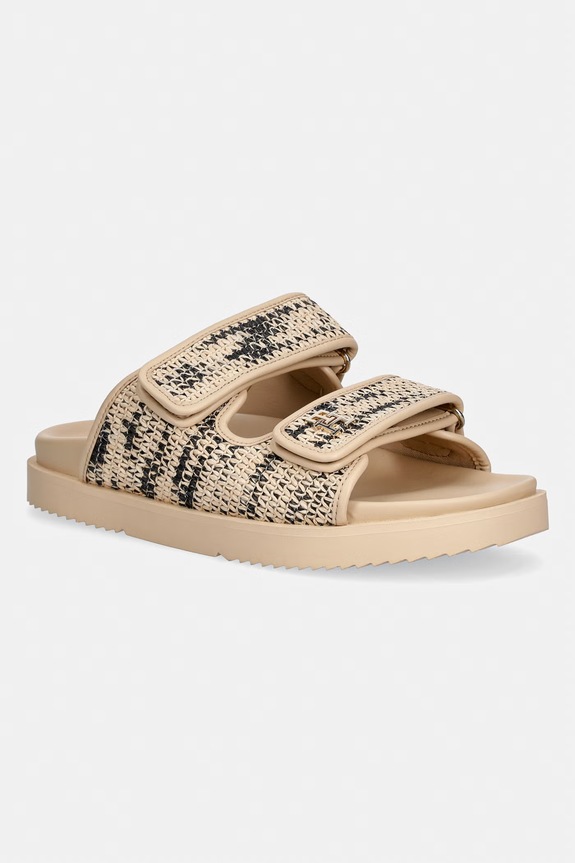 Tommy Hilfiger natikači ženski DOUBLE STRAP RAFFIA SANDAL bež FW0FW09122