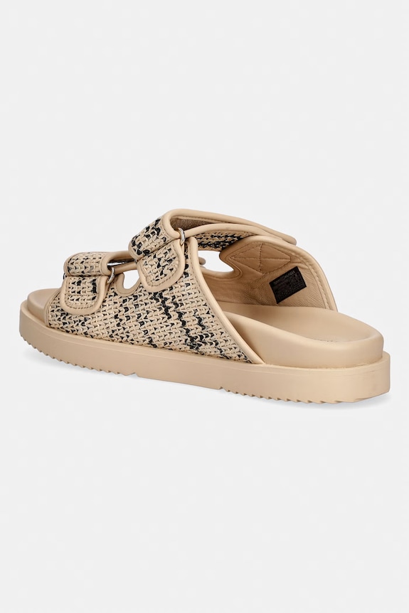 Obuwie Tommy Hilfiger klapki damskie DOUBLE STRAP RAFFIA SANDAL FW0FW09122 beżowy