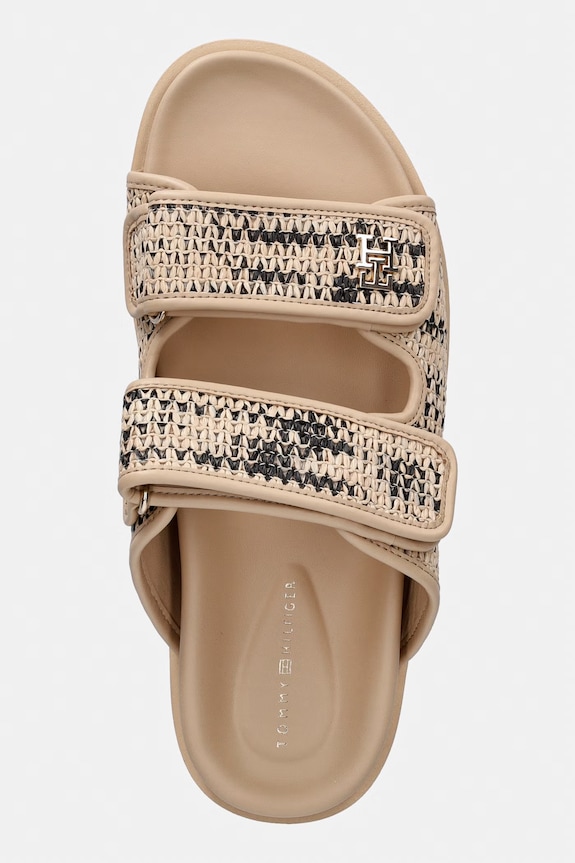 Tommy Hilfiger klapki damskie DOUBLE STRAP RAFFIA SANDAL beżowy FW0FW09122
