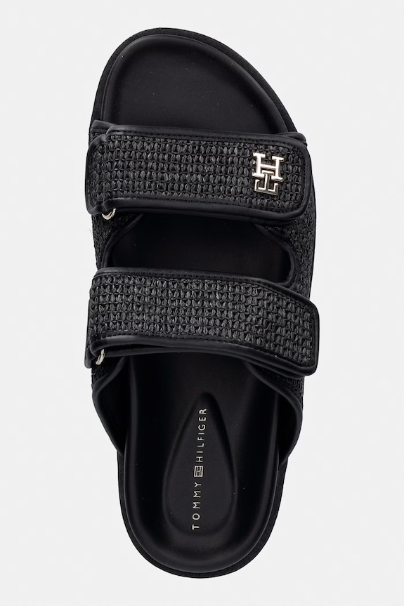 Tommy Hilfiger natikači ženski DOUBLE STRAP RAFFIA SANDAL črna FW0FW09122