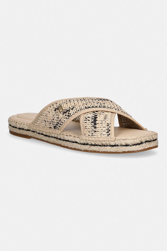 Tommy Hilfiger klapki damskie ESPADRILLE MULE SANDAL RAFFIA beżowy FW0FW09139