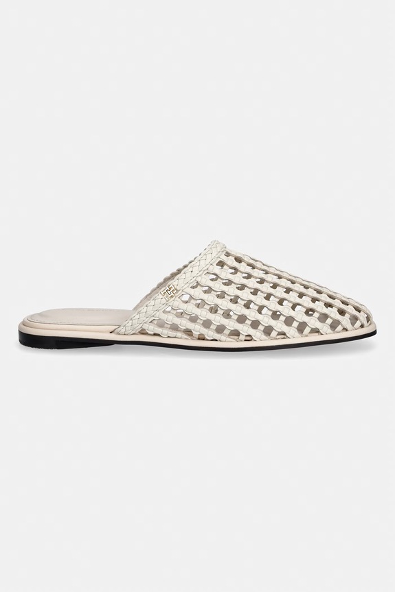 Tommy Hilfiger klapki damskie HILFIGER LEATHER MIX FLAT MULE FW0FW09280 beżowy SS26