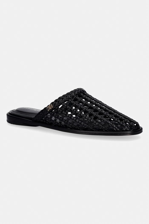 Tommy Hilfiger klapki damskie HILFIGER LEATHER MIX FLAT MULE czarny FW0FW09280