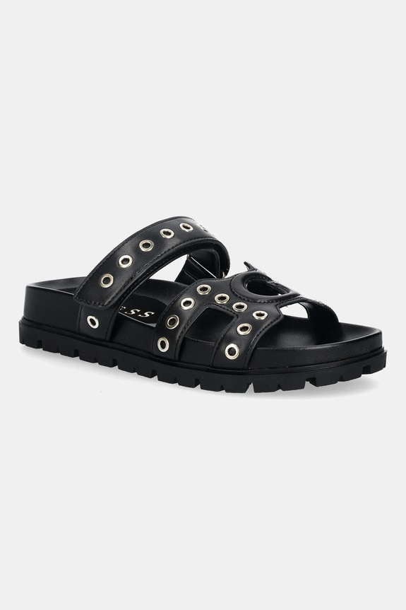 Παντόφλες Guess FASHIE απομίμηση λείου δέρματος μαύρο FLPFAS.ELE03.BLACK