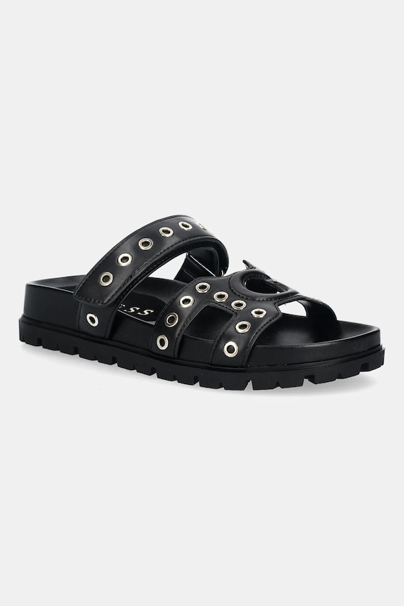 Παντόφλες Guess FASHIE απομίμηση λείου δέρματος μαύρο FLPFAS.ELE03.BLACK