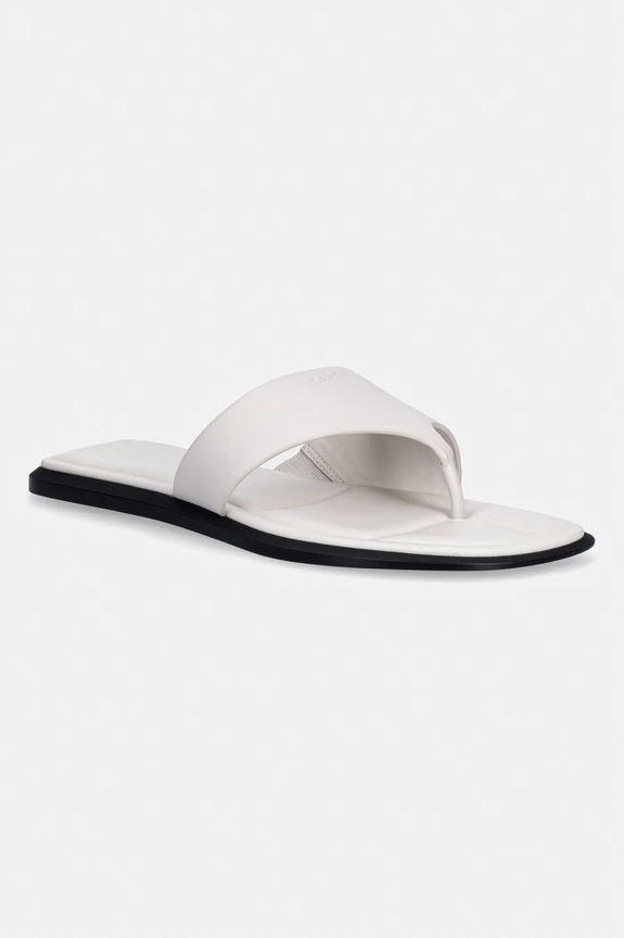 Calvin Klein șlapi pentru femei, din piele FLAT SANDAL THONG LTH bej HW0HW02866