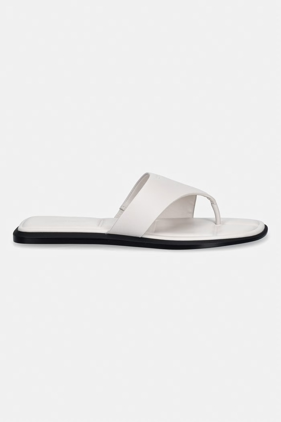 Calvin Klein șlapi pentru femei, din piele FLAT SANDAL THONG LTH HW0HW02866 bej SS26