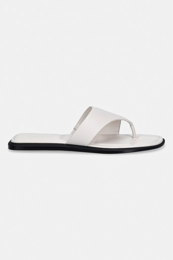 Calvin Klein șlapi pentru femei, din piele FLAT SANDAL THONG LTH HW0HW02866 bej SS26