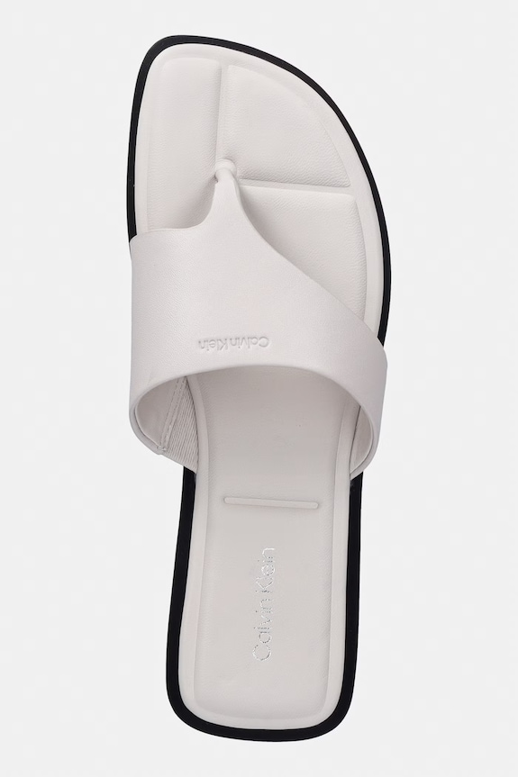Calvin Klein șlapi pentru femei, din piele FLAT SANDAL THONG LTH bej HW0HW02866