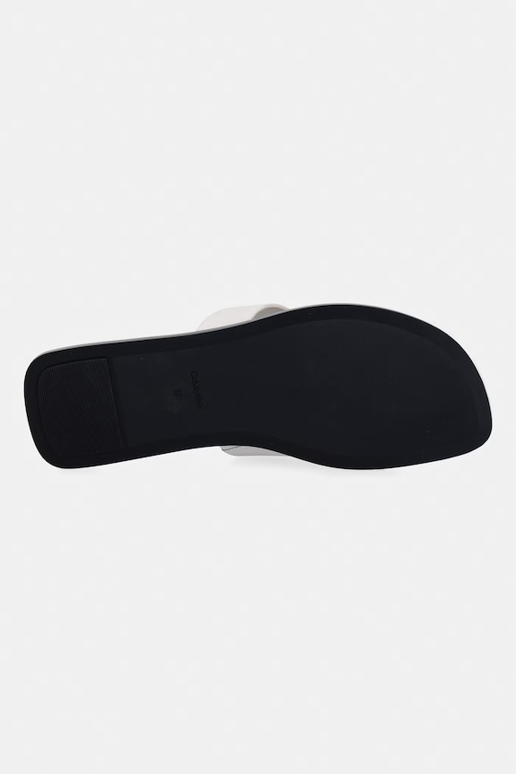Calvin Klein șlapi pentru femei, din piele FLAT SANDAL THONG LTH HW0HW02866 bej