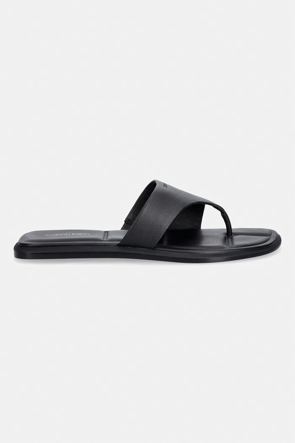 Calvin Klein șlapi pentru femei, din piele FLAT SANDAL THONG LTH HW0HW02866 negru SS26