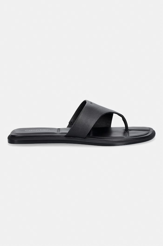 Calvin Klein șlapi pentru femei, din piele FLAT SANDAL THONG LTH HW0HW02866 negru SS26