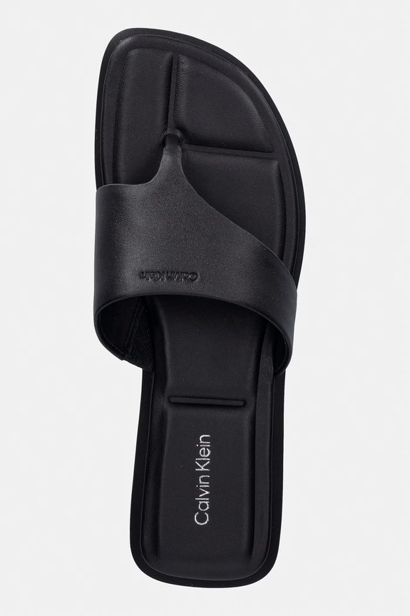Calvin Klein șlapi pentru femei, din piele FLAT SANDAL THONG LTH negru HW0HW02866