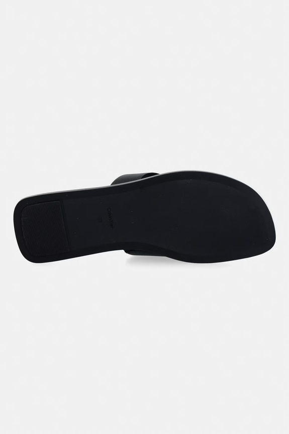 Calvin Klein șlapi pentru femei, din piele FLAT SANDAL THONG LTH HW0HW02866 negru