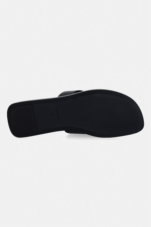 Calvin Klein șlapi pentru femei, din piele FLAT SANDAL THONG LTH HW0HW02866 negru