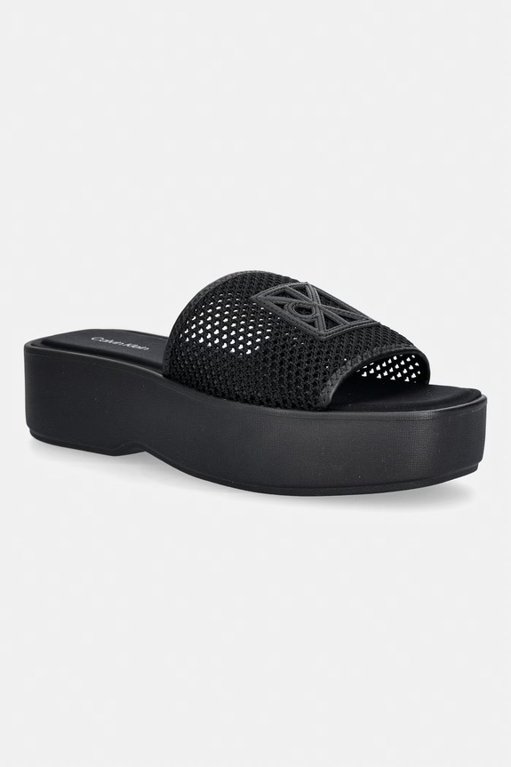 Calvin Klein klapki damskie FLATFORM SNDL MESH czarny HW0HW02877